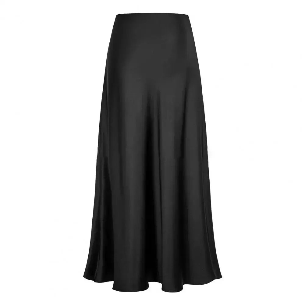 مجموعة أروين التجارية ARWEN & AJH GROUP Fishtail Maxi Skirt Elegant Faux Silk Satin Skirts for Women High Waist A-line Office Lady Skirt Solid Color Glossy Finish