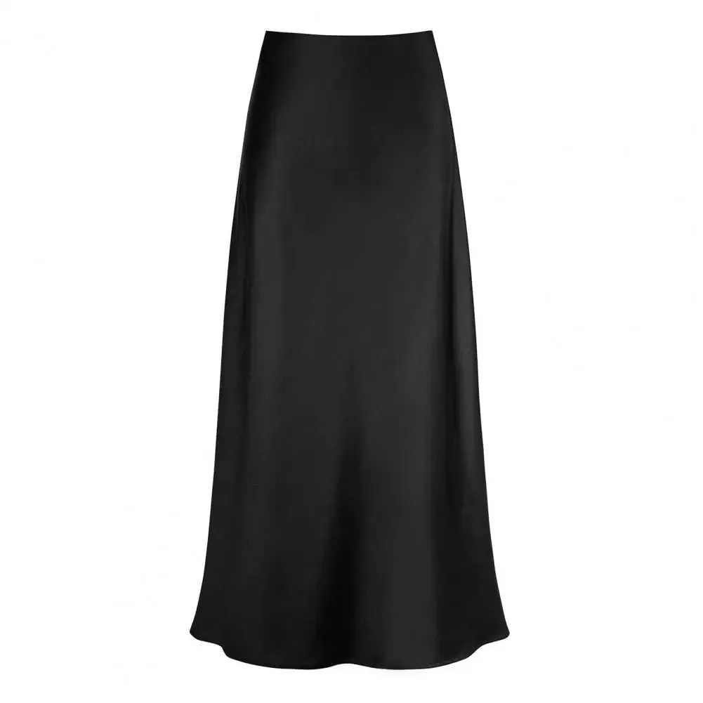 مجموعة أروين التجارية ARWEN & AJH GROUP Fishtail Maxi Skirt Elegant Faux Silk Satin Skirts for Women High Waist A-line Office Lady Skirt Solid Color Glossy Finish