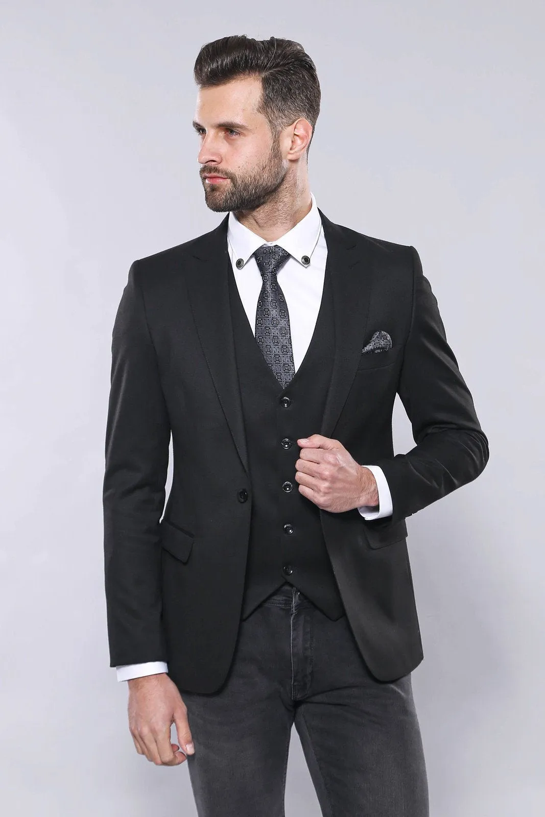 15440 Black Blazer Vest Set