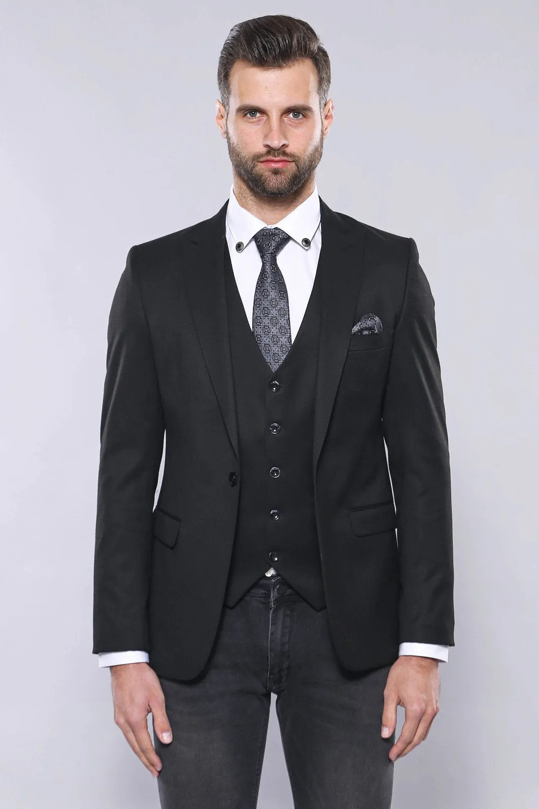 15440 Black Blazer Vest Set