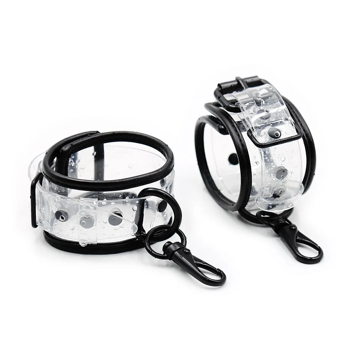 1830MQ      Clearly Comfy Ankle Cuffs with Black Hardware, Padded Edge and Connection Clips