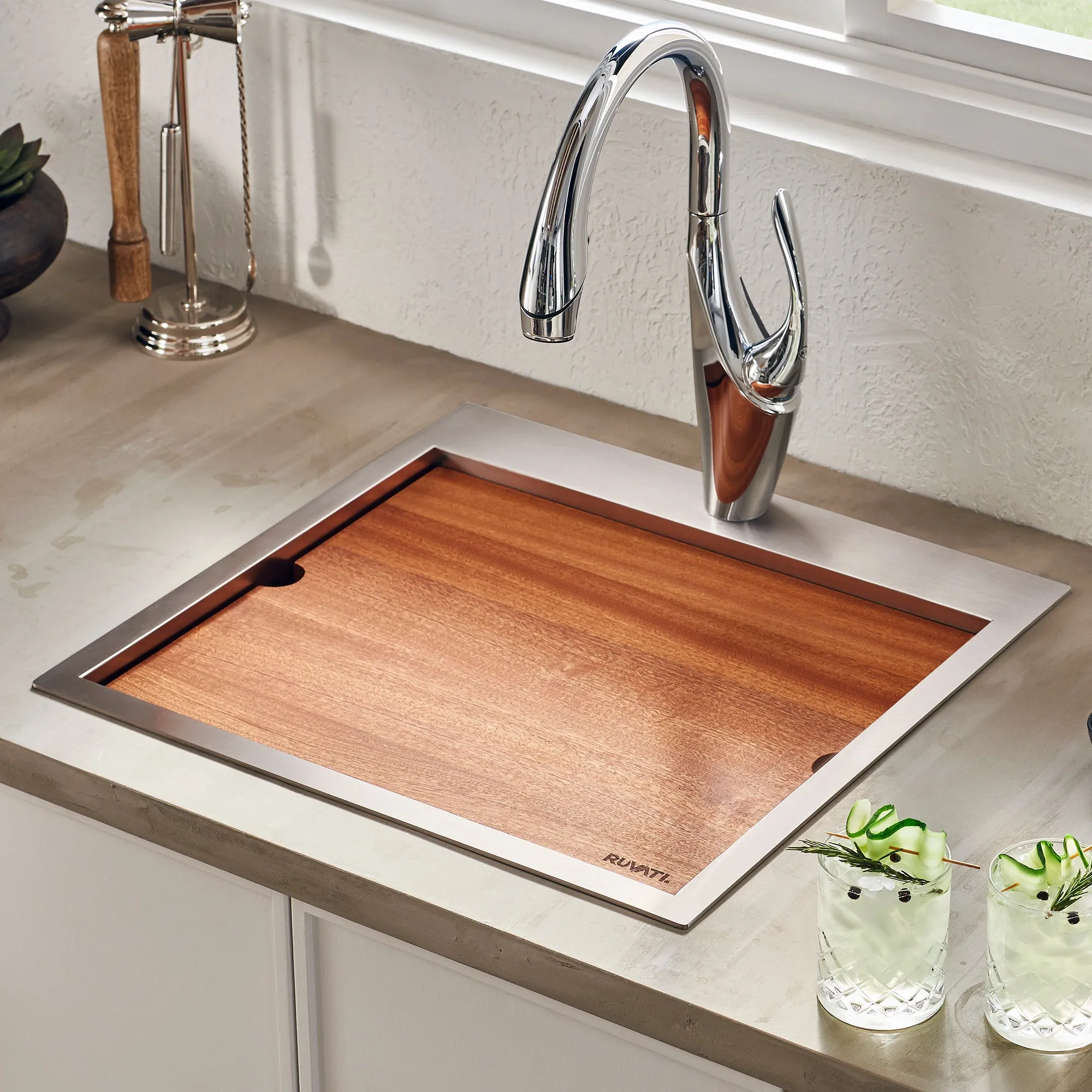 19 x 16 inch Solid Wood Replacement Cutting Board Sink Cover for RVH8221 workstation sink