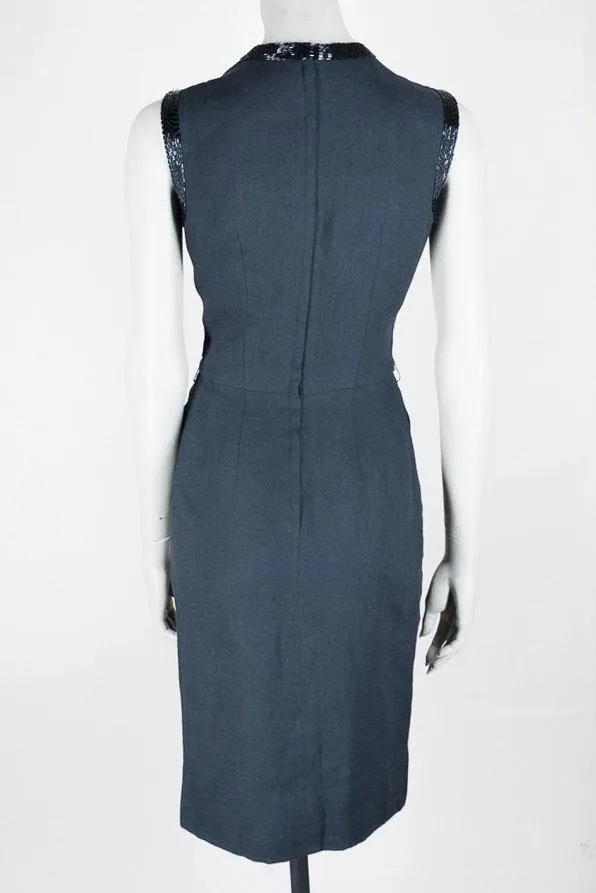 1960s Linen & Silk Beaded Sheath Dress