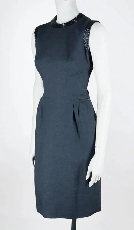 1960s Linen & Silk Beaded Sheath Dress