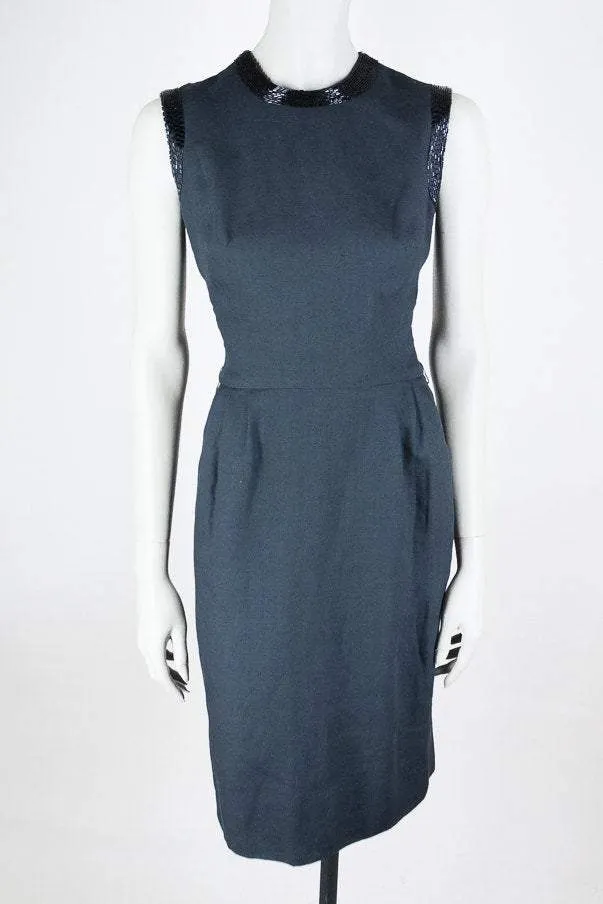 1960s Linen & Silk Beaded Sheath Dress