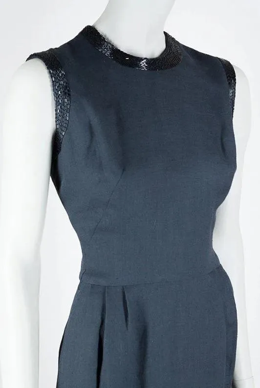 1960s Linen & Silk Beaded Sheath Dress