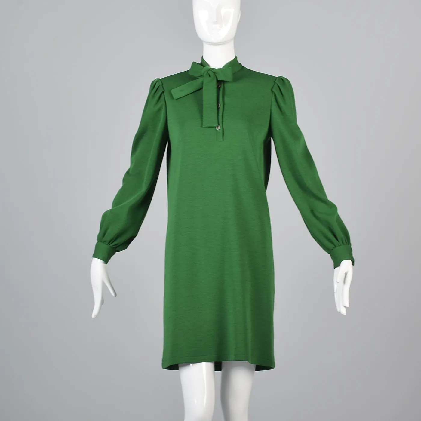 1970s Bill Blass Green Knit Two Piece Separates Set Mini Dress & Skirt