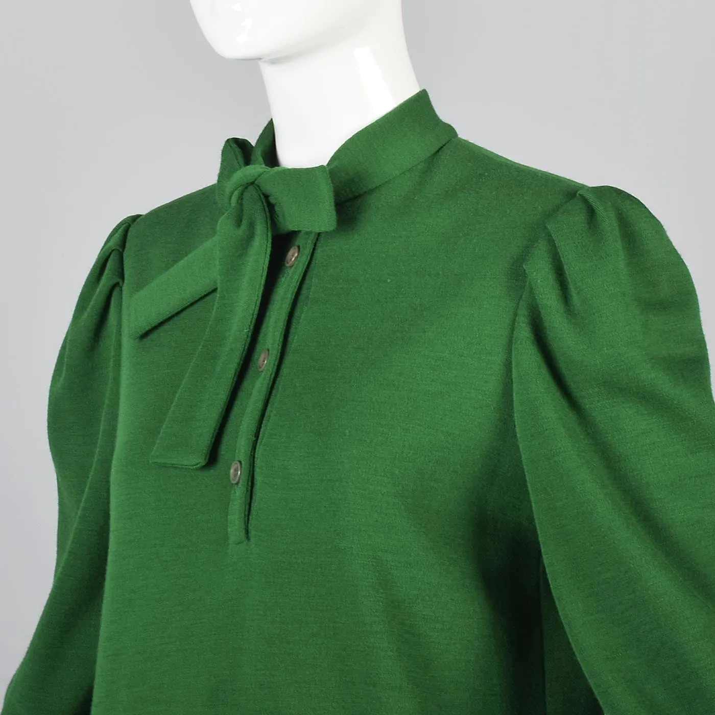 1970s Bill Blass Green Knit Two Piece Separates Set Mini Dress & Skirt