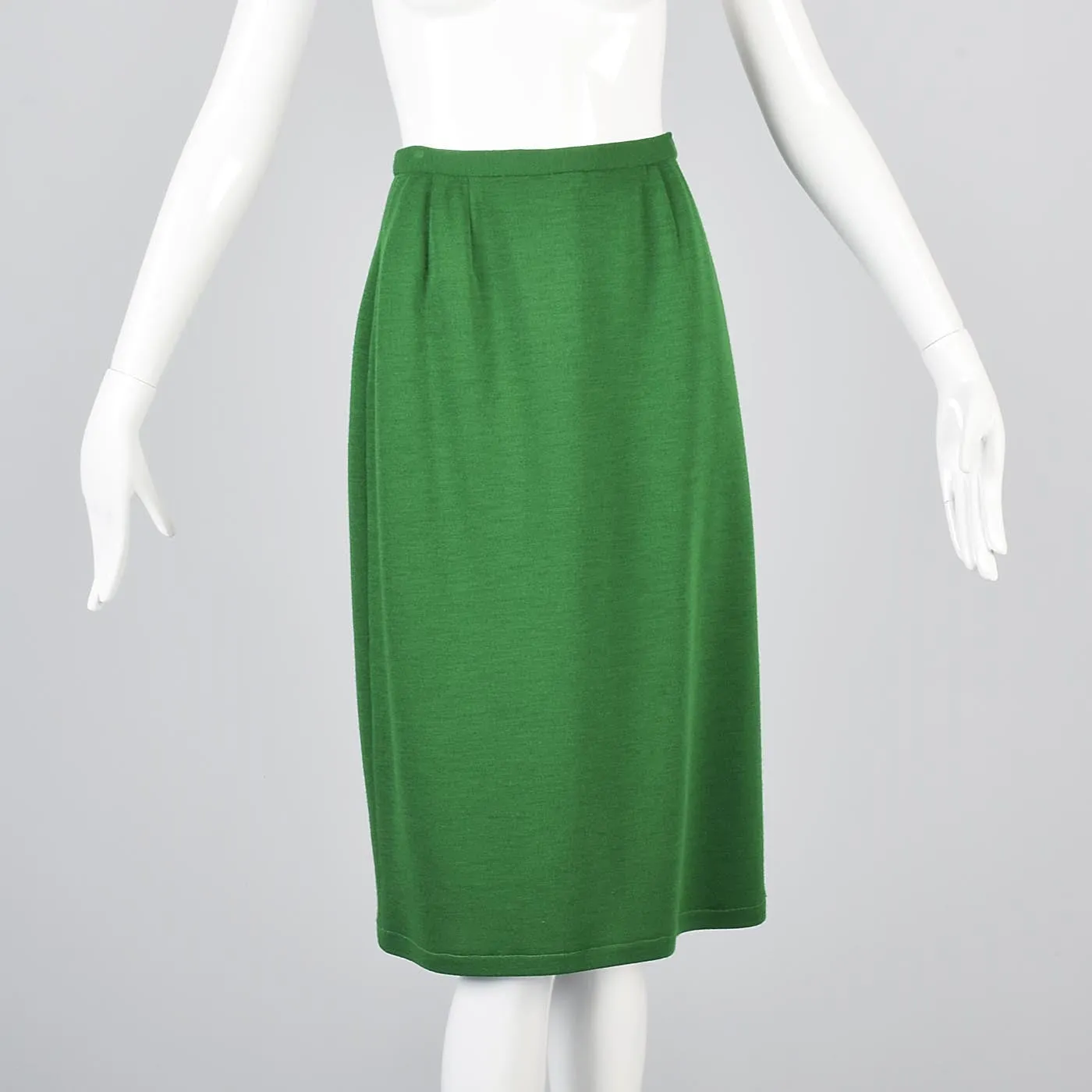 1970s Bill Blass Green Knit Two Piece Separates Set Mini Dress & Skirt