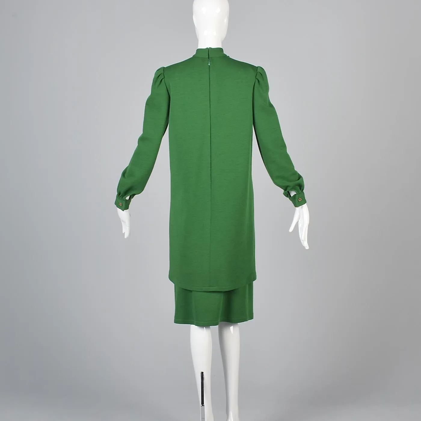 1970s Bill Blass Green Knit Two Piece Separates Set Mini Dress & Skirt