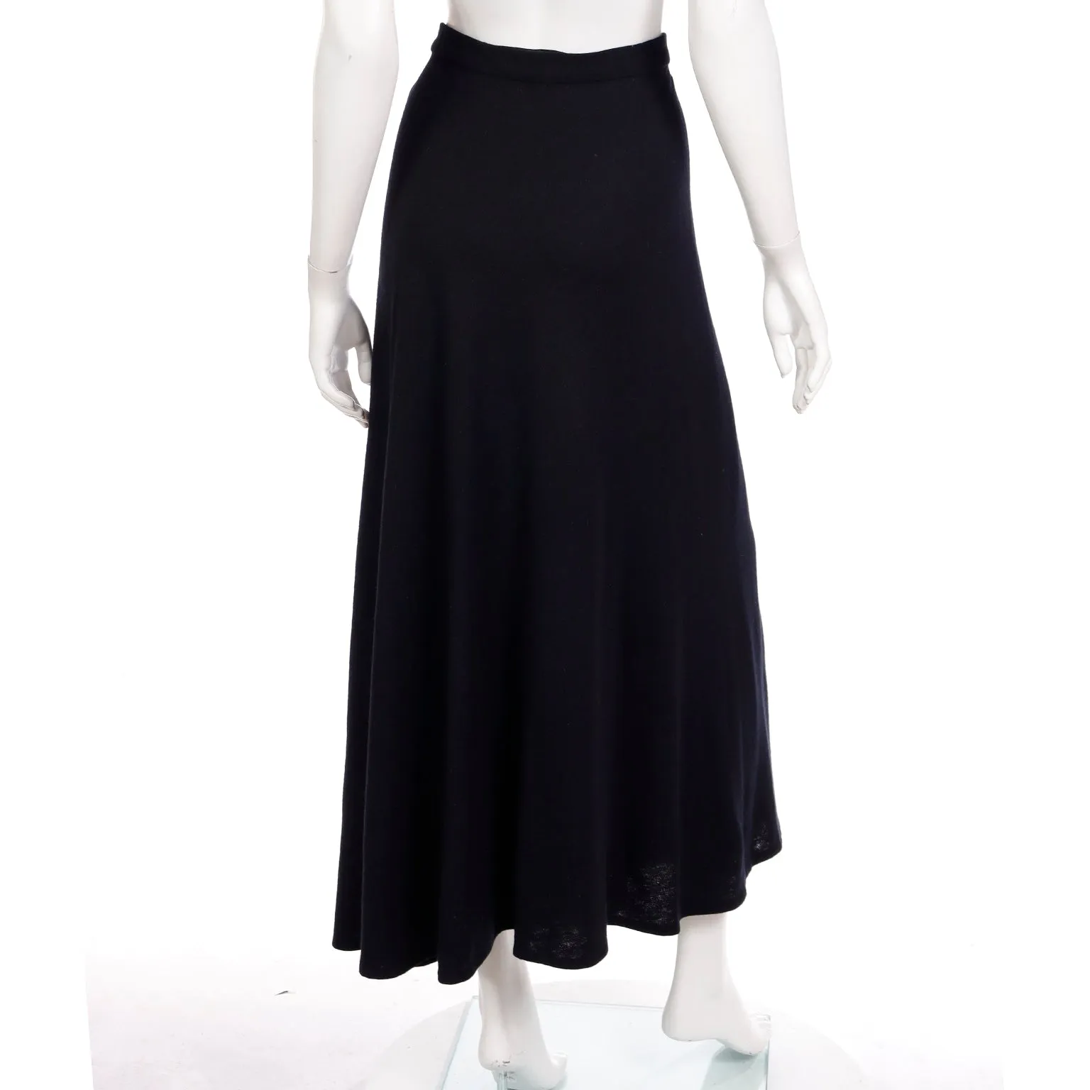 1970s Pauline Trigere Full Length Black Bias Cut Long Vintage Skirt