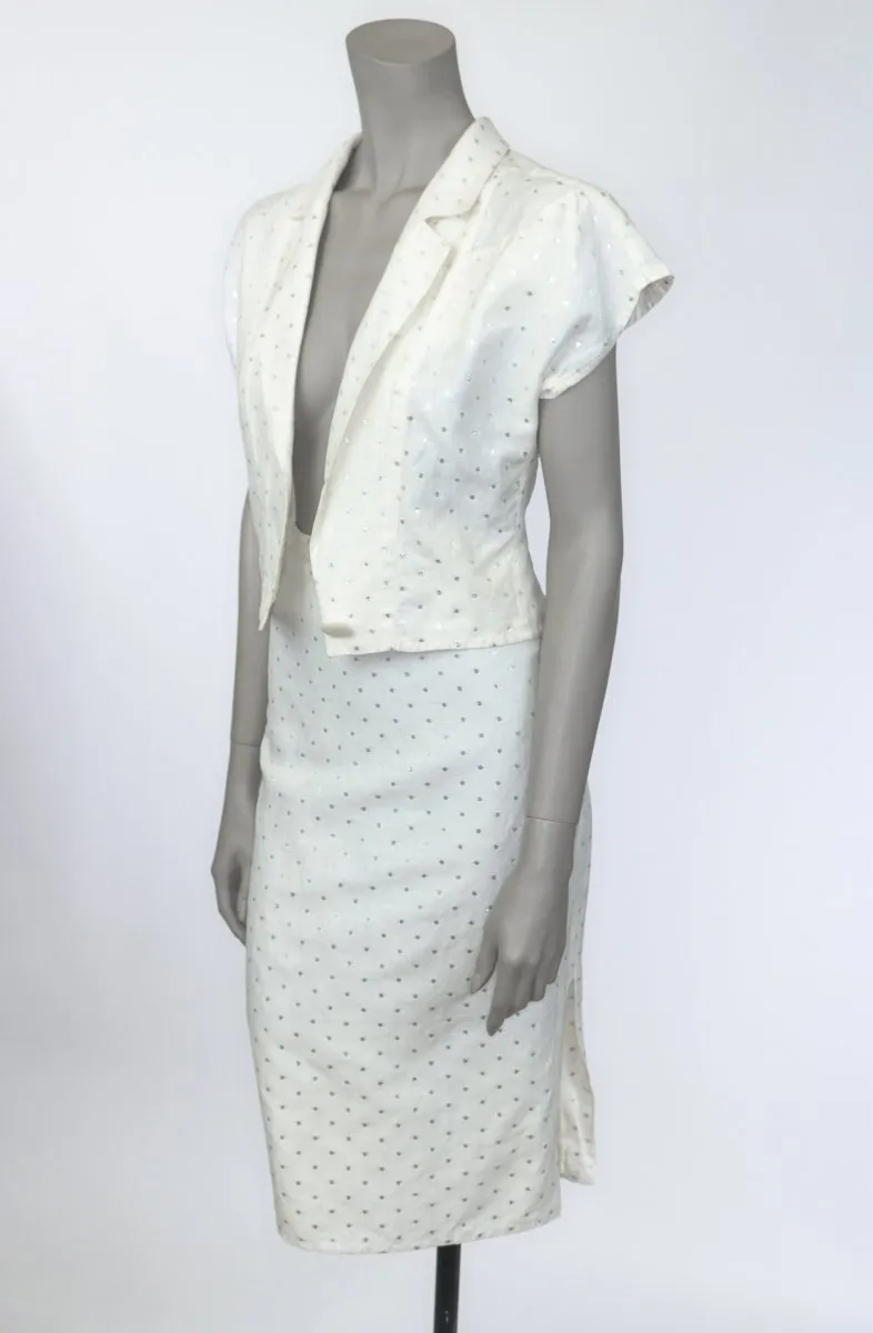 1980s Alan Austin Cream Jacket and Skirt Set