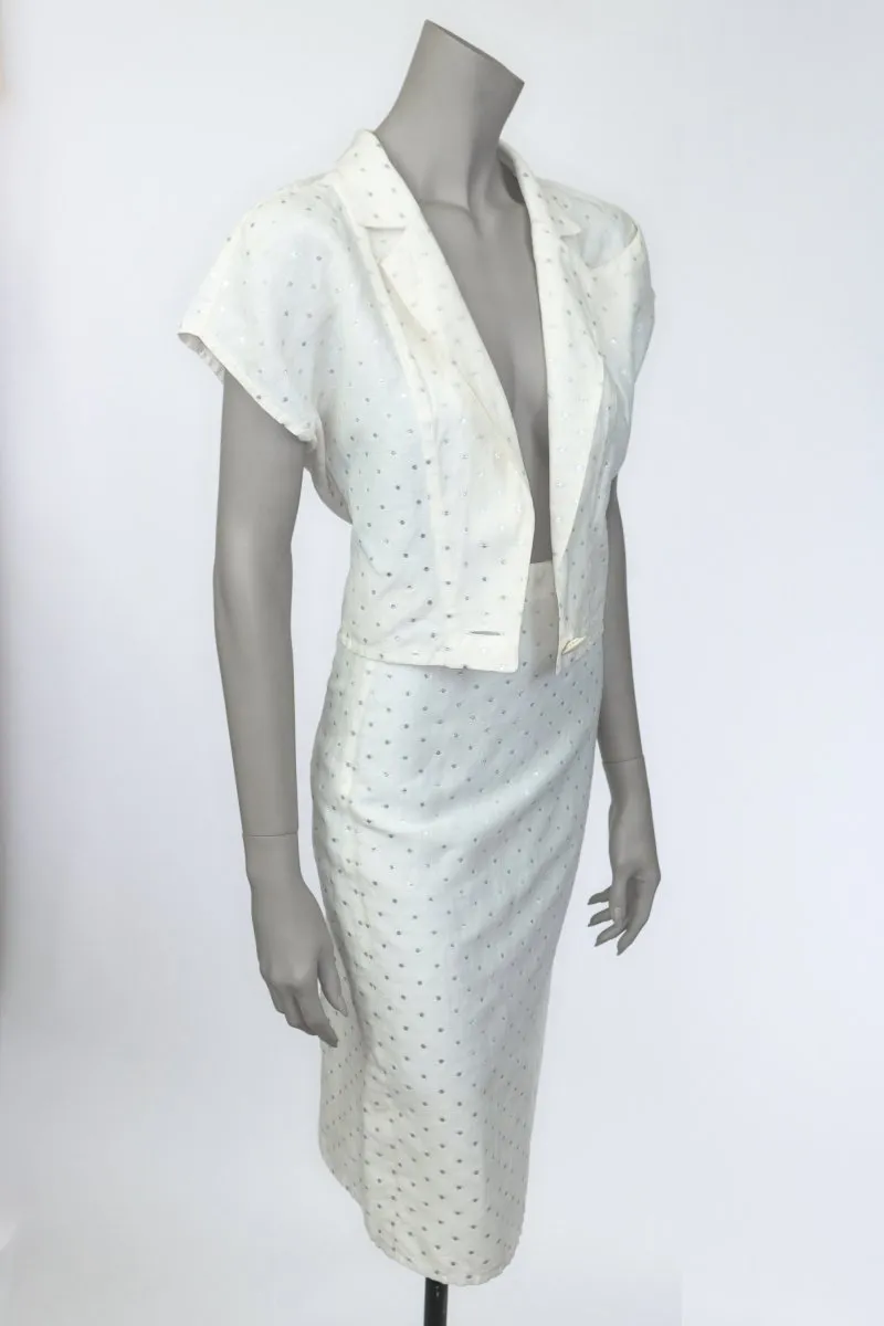 1980s Alan Austin Cream Jacket and Skirt Set