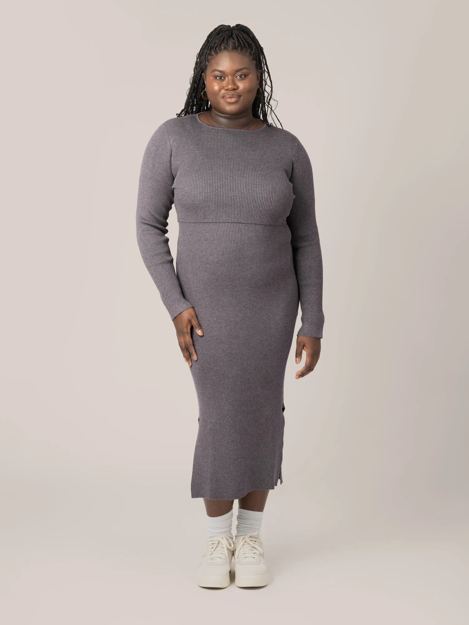 2-in-1 Maternity & Nursing Midi Dress | Charcoal