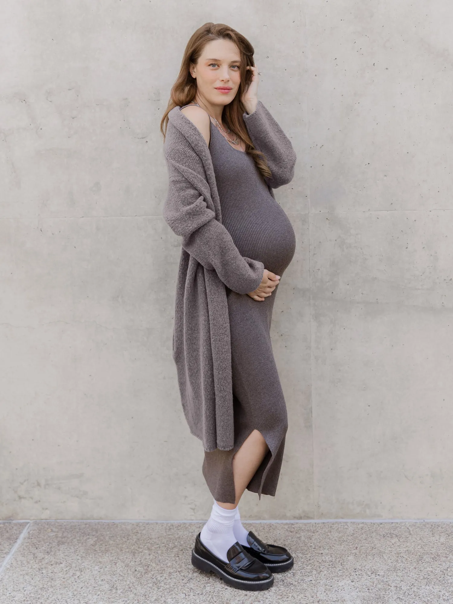 2-in-1 Maternity & Nursing Midi Dress | Charcoal