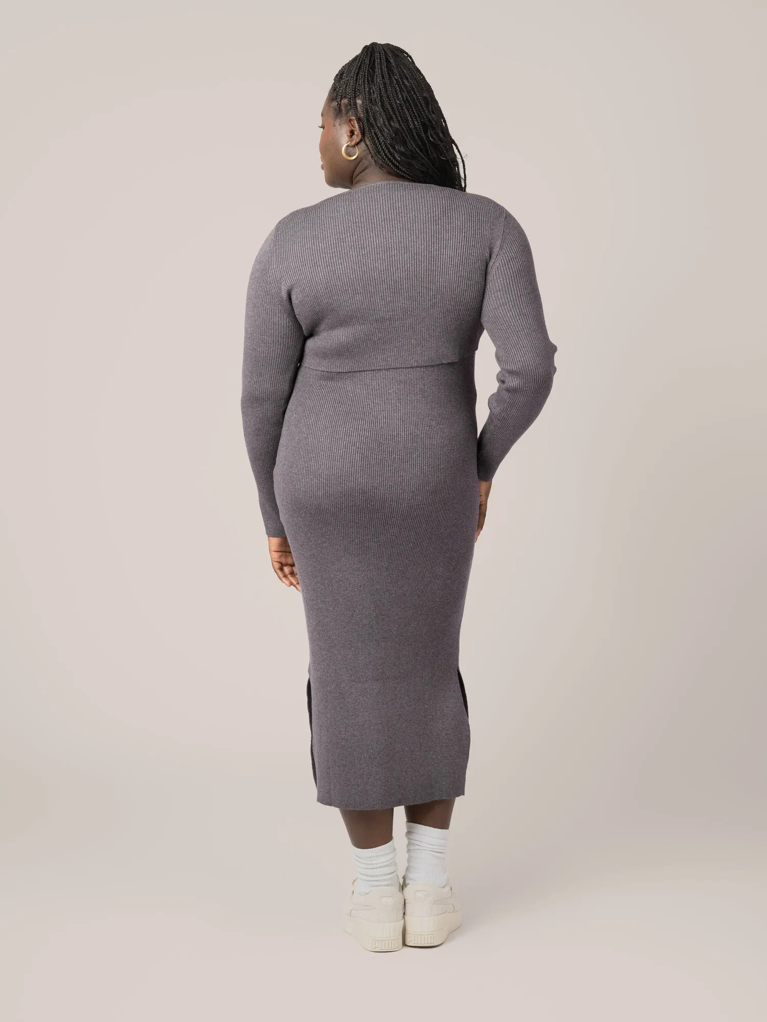 2-in-1 Maternity & Nursing Midi Dress | Charcoal