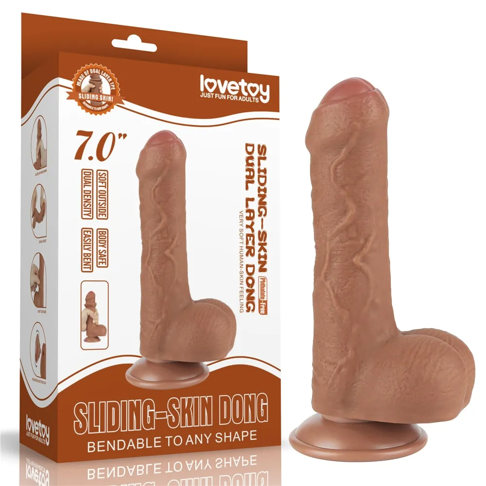 7'' Sliding Skin Dual Density Dildo Brown