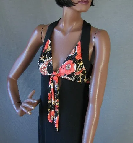 70s Women's Halter Dress Ossie/Birtwell Inspired Graphic Print Vintage Maxi Small VFG