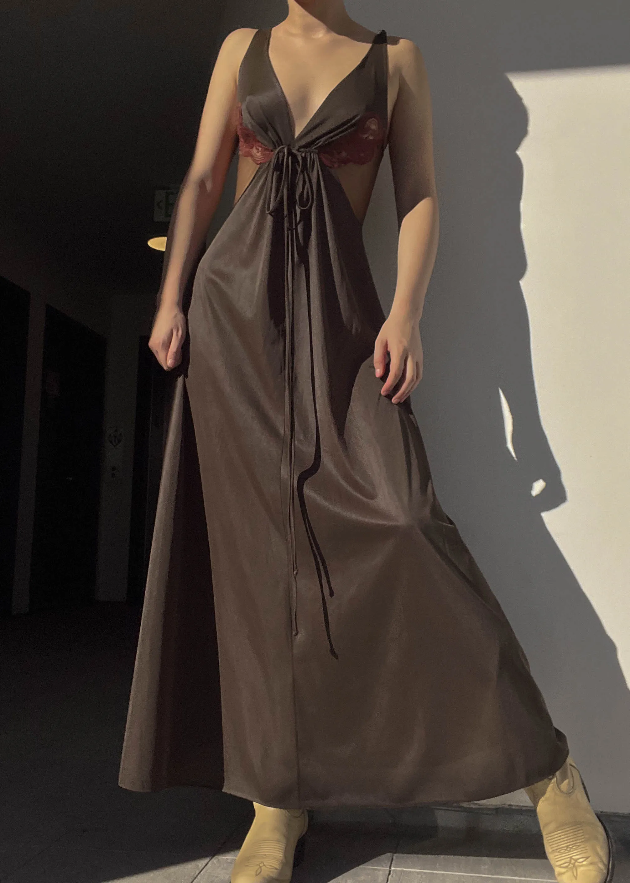 80’s Brown Maxi Dress (S-M)