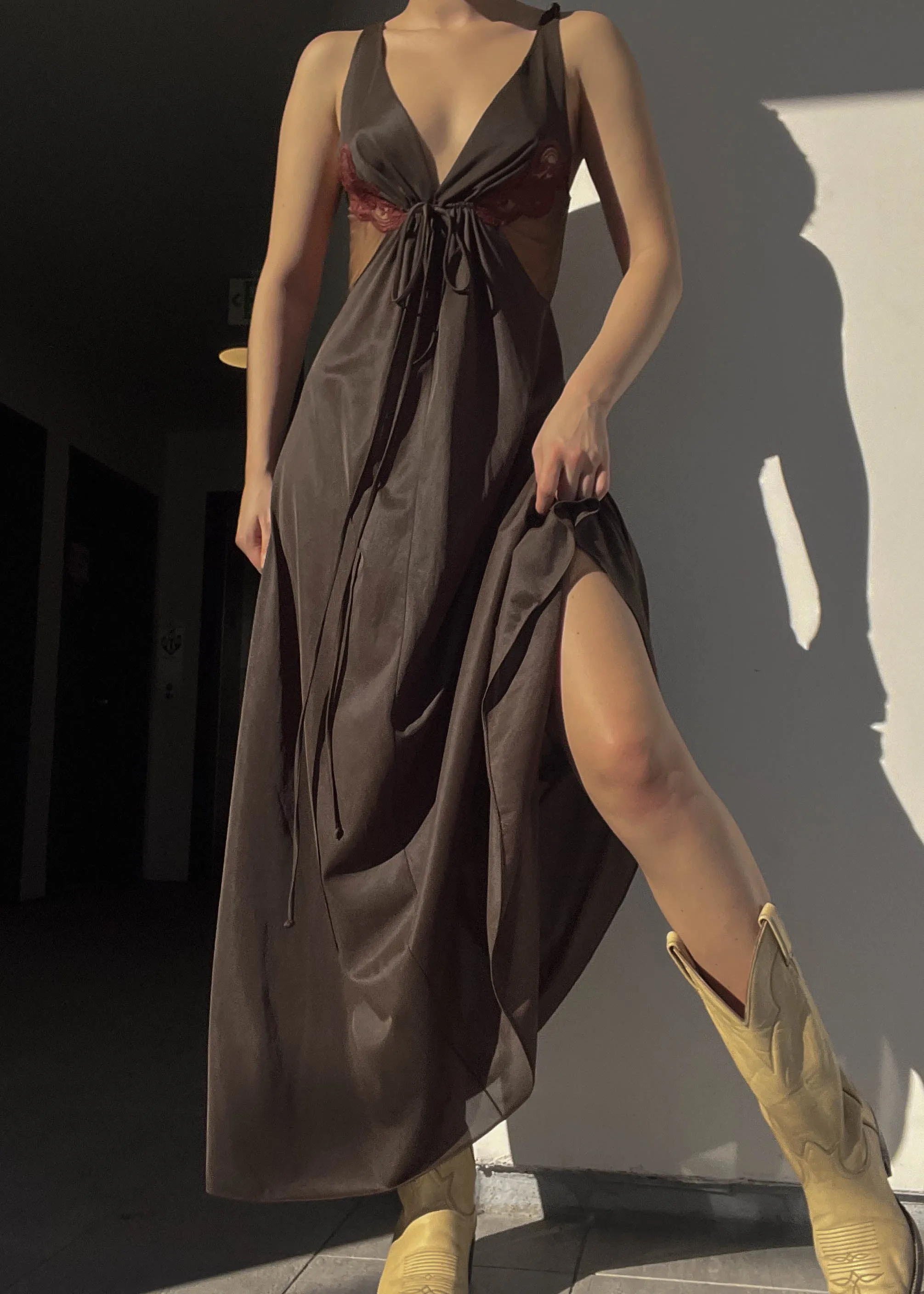 80’s Brown Maxi Dress (S-M)