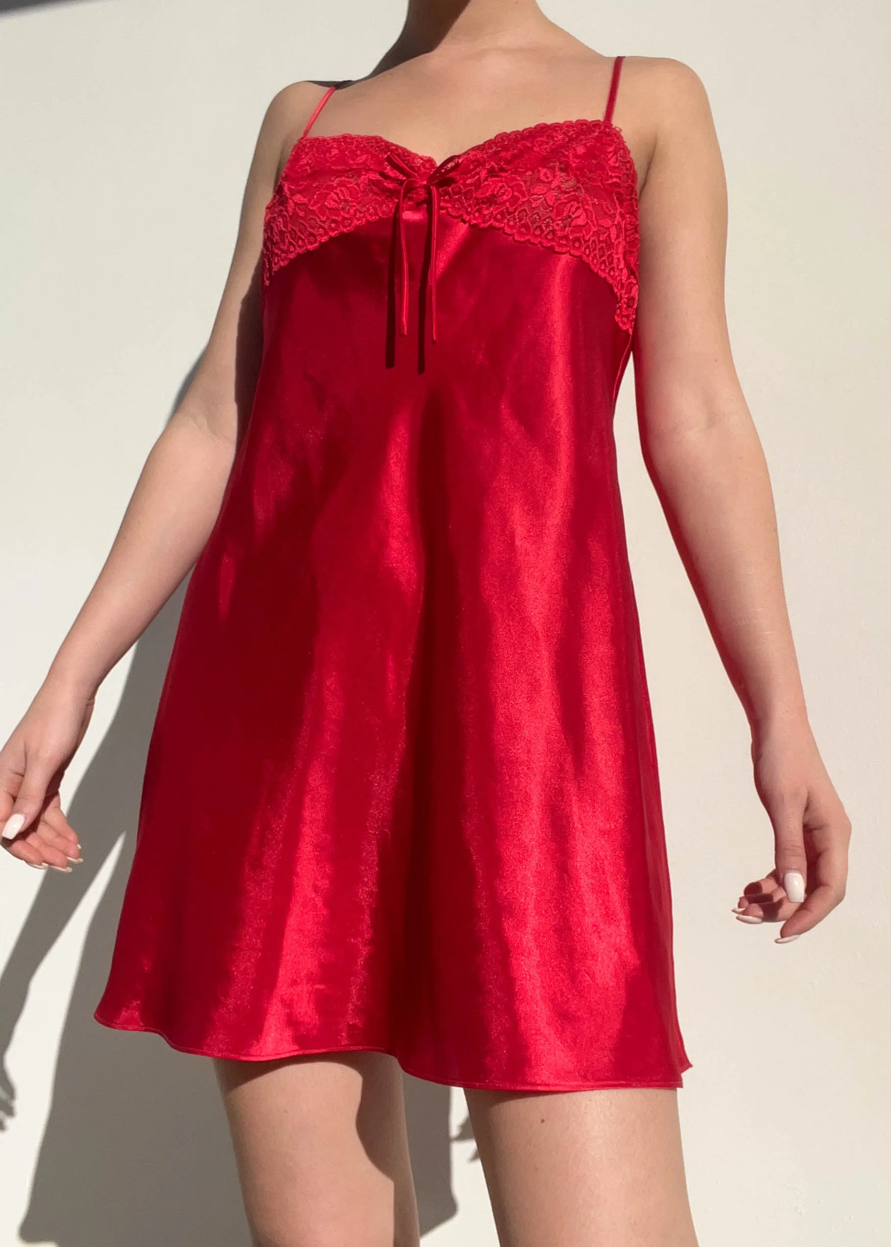 80's Red Silky Slip Dress (M)