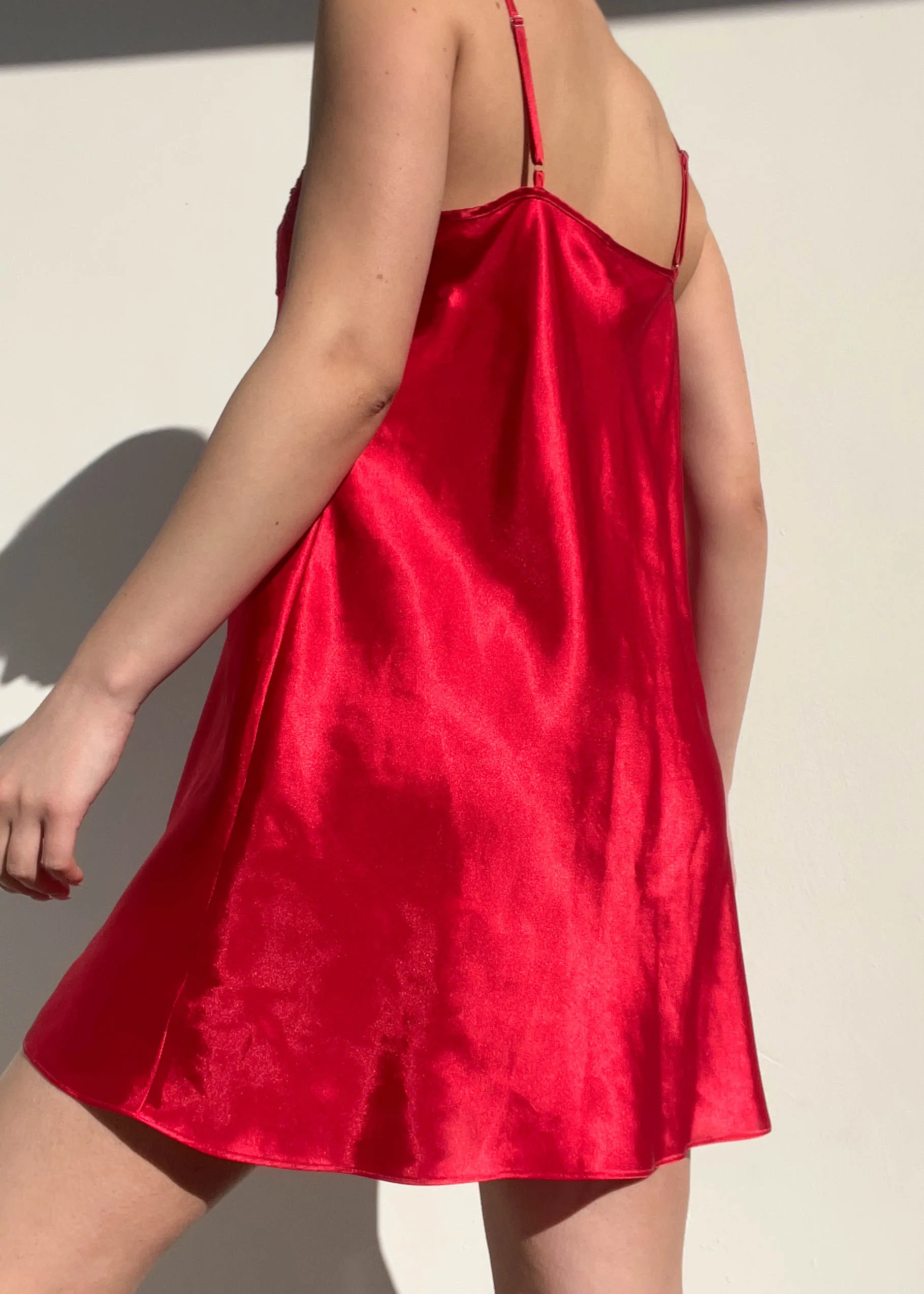 80's Red Silky Slip Dress (M)