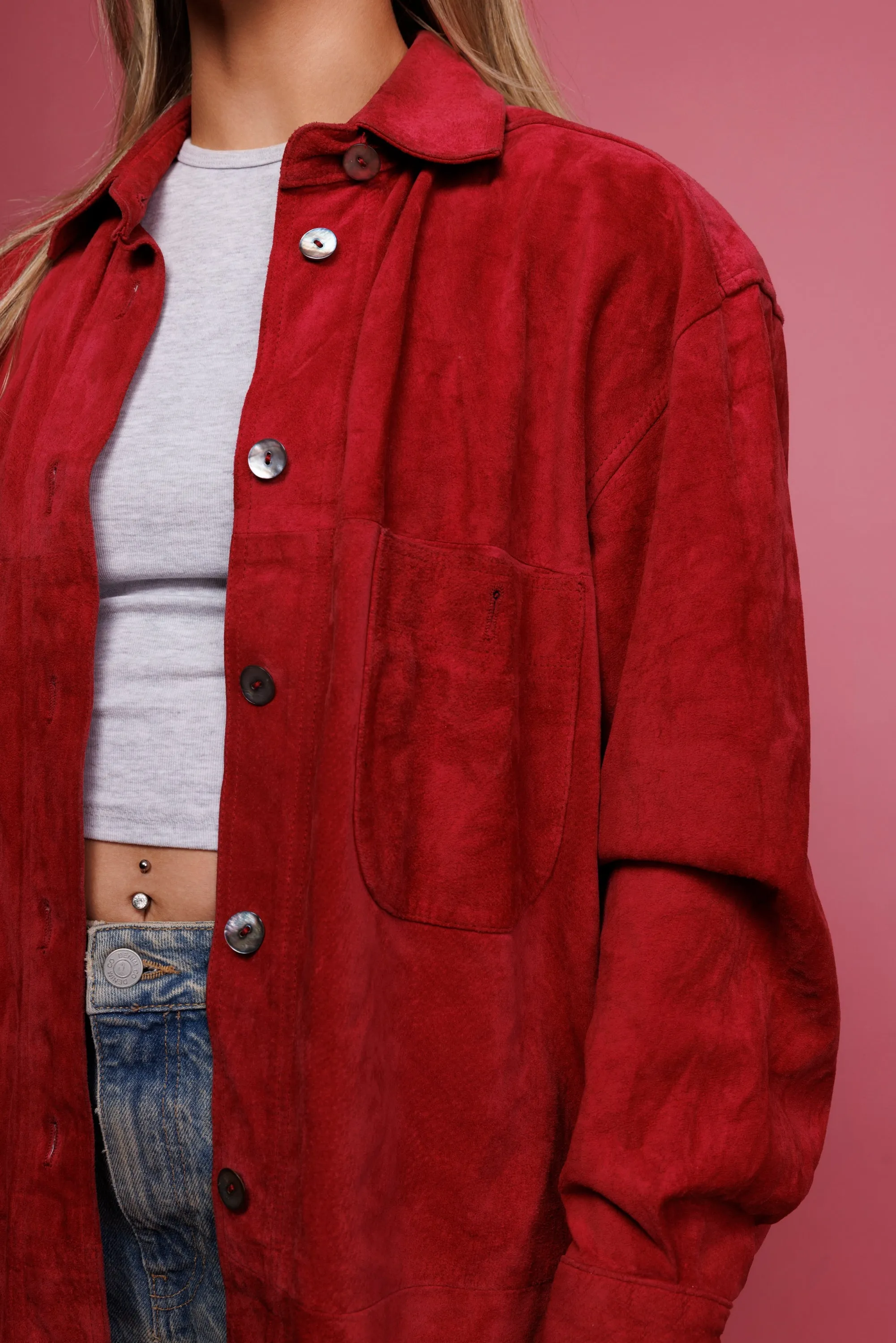 80's Red Suede Shacket M/L