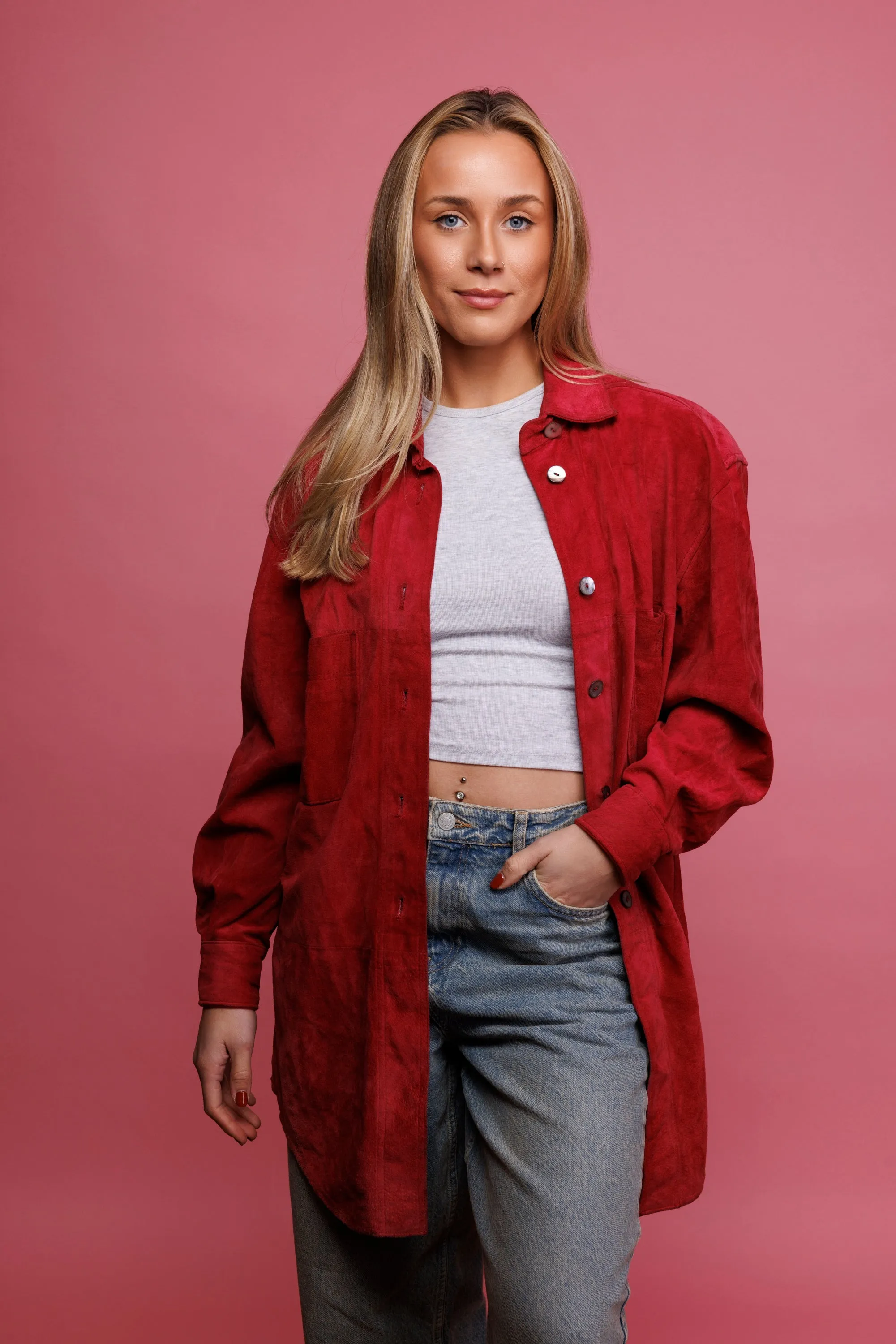 80's Red Suede Shacket M/L