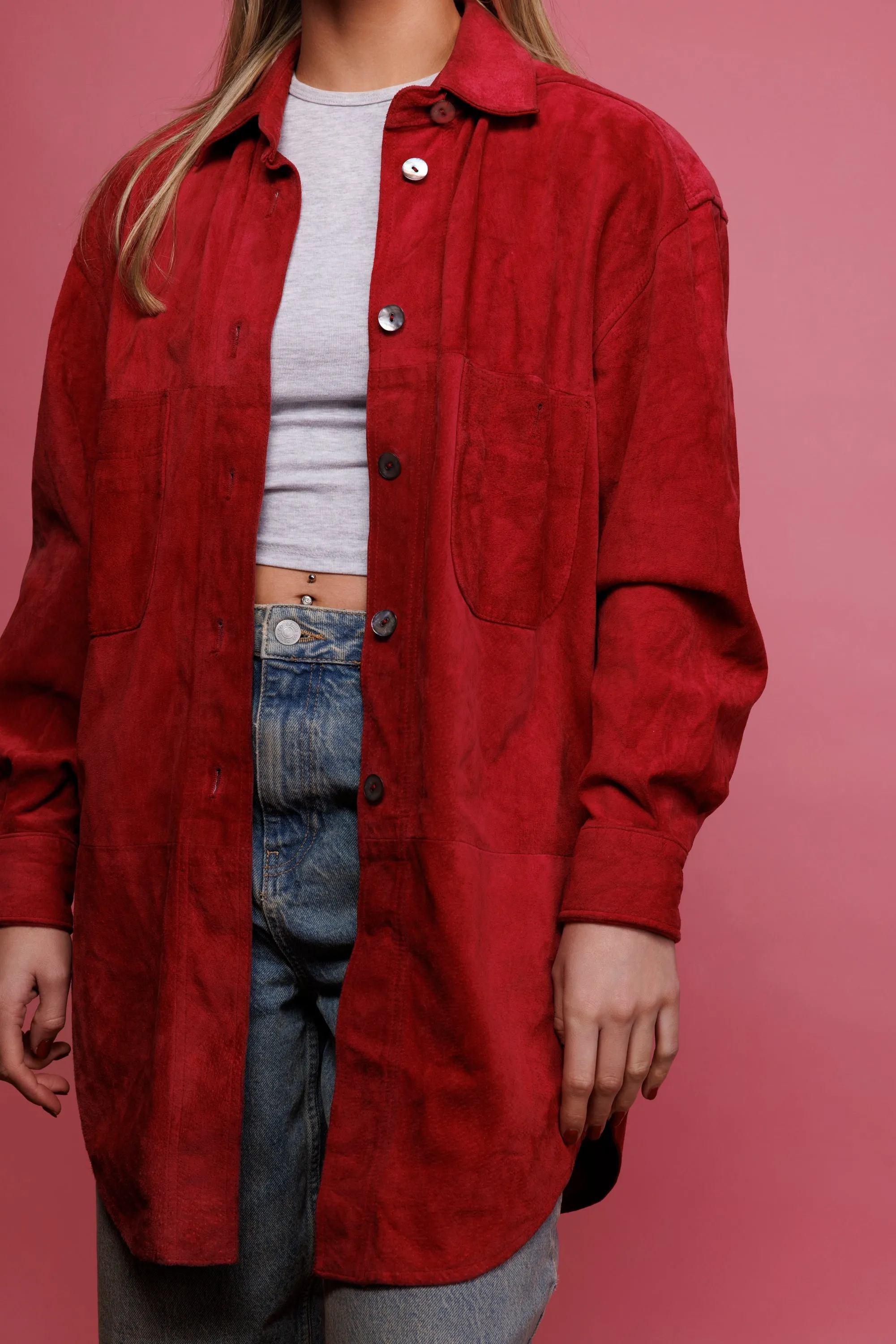 80's Red Suede Shacket M/L