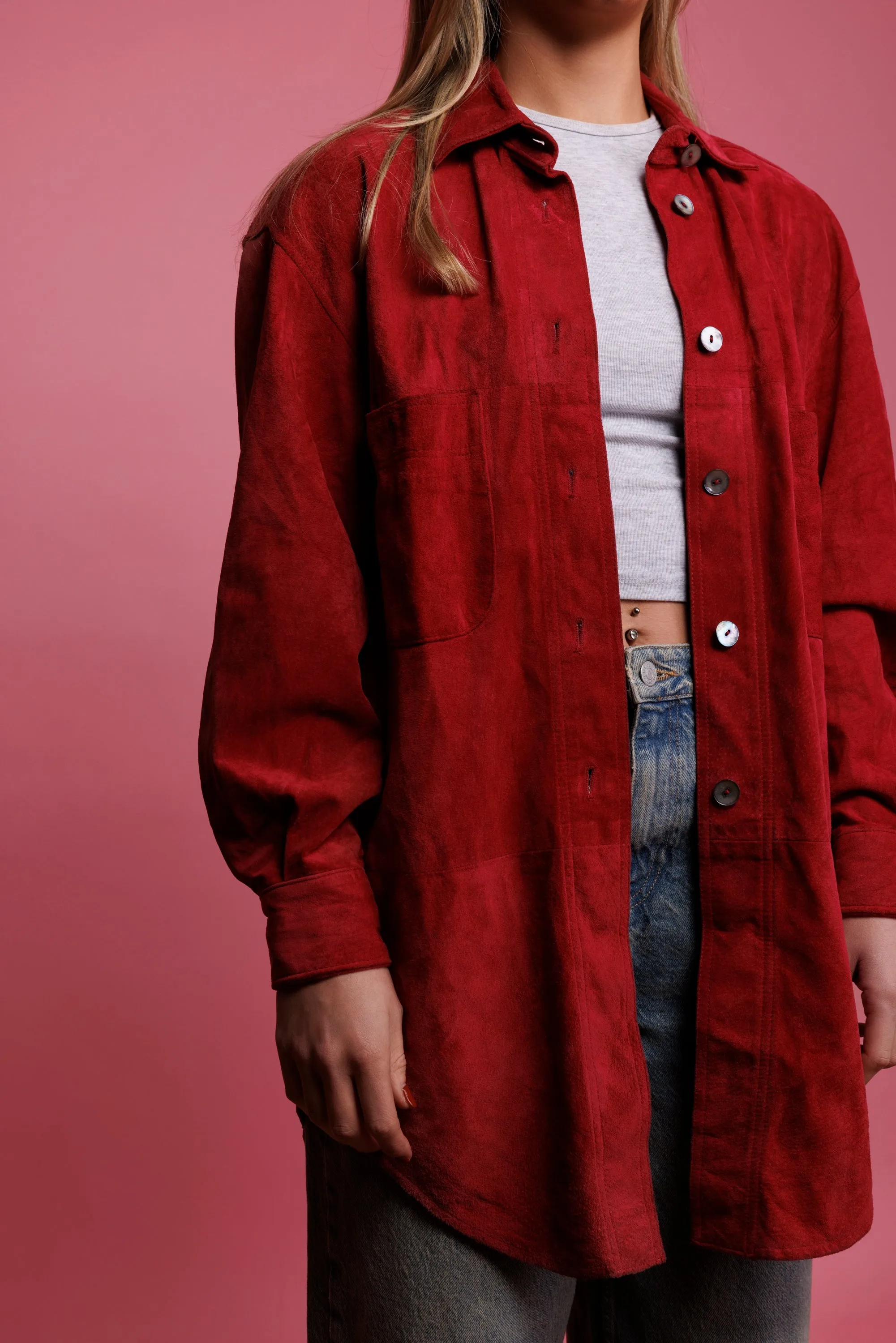 80's Red Suede Shacket M/L