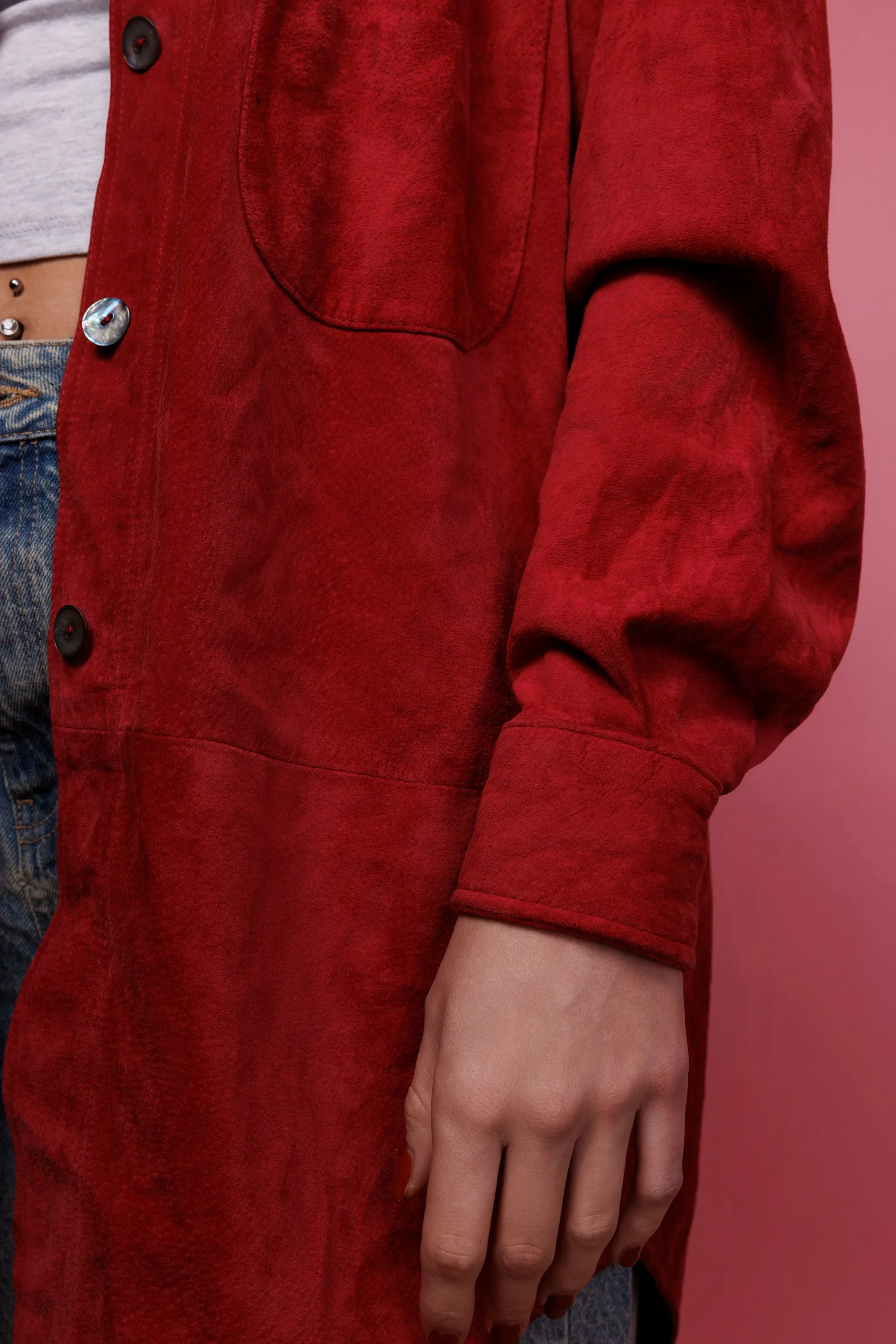 80's Red Suede Shacket M/L