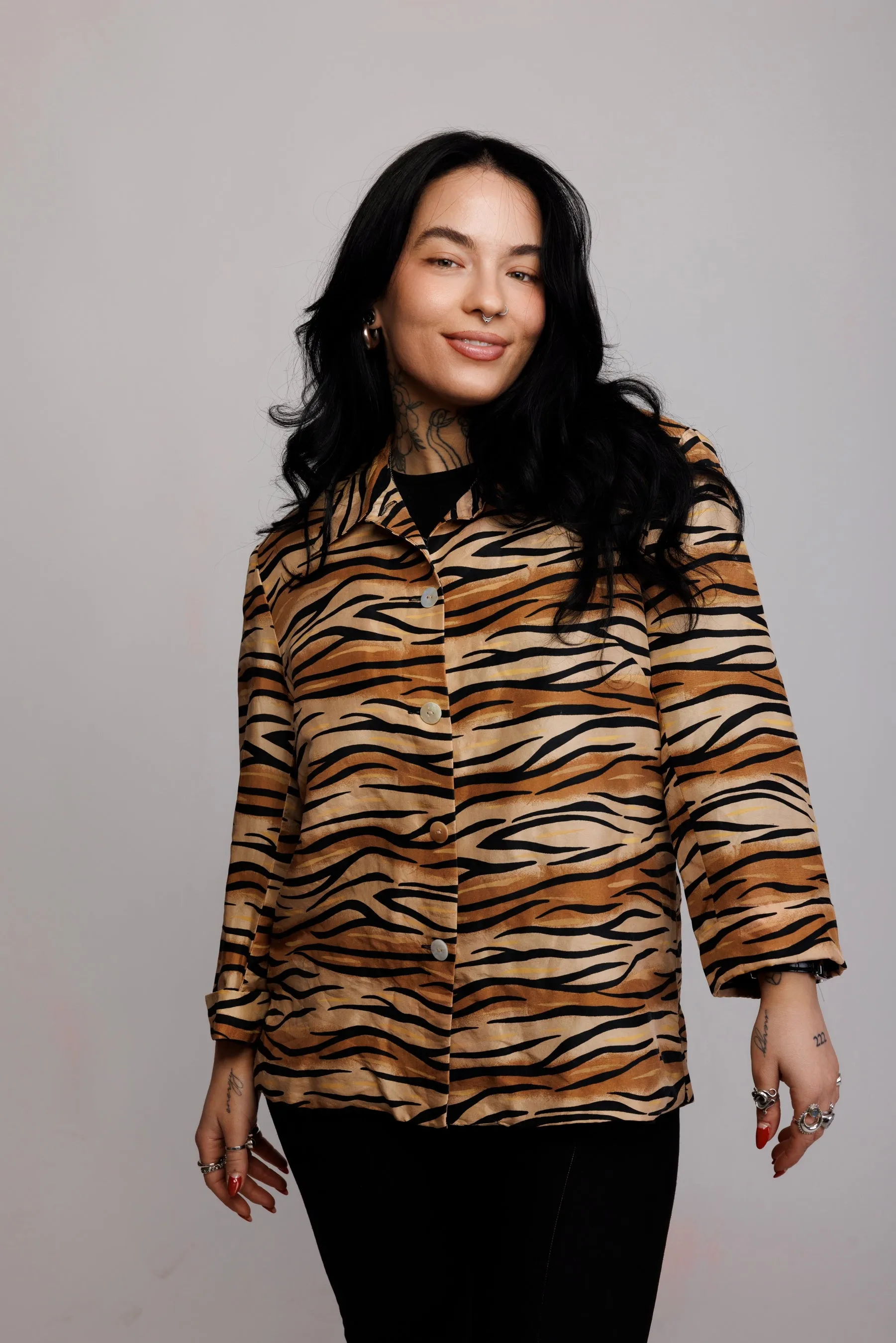 80's Silk Animal Print Shacket M