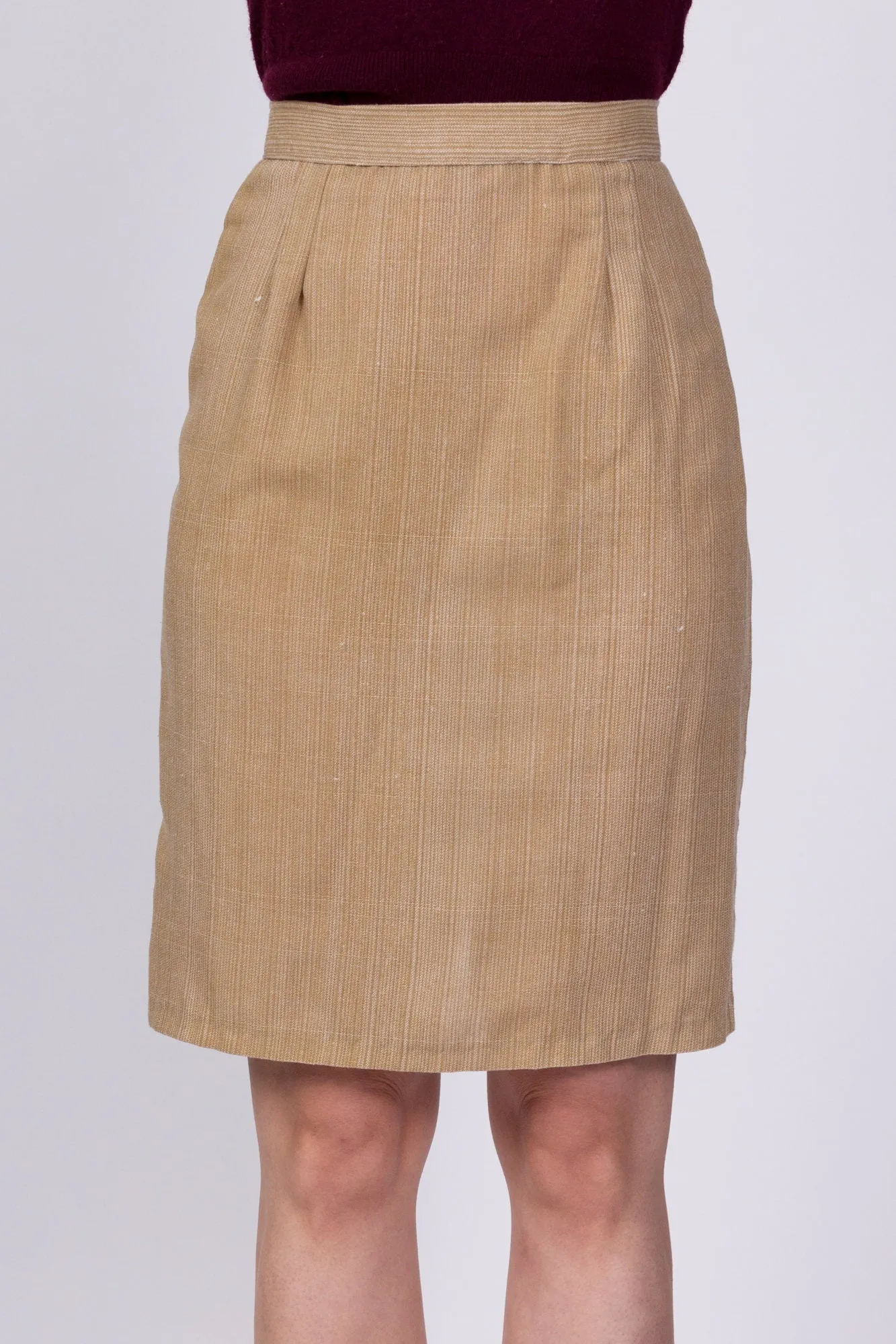 80s Tan Bow Pencil Skirt - Extra Small, 23.5"