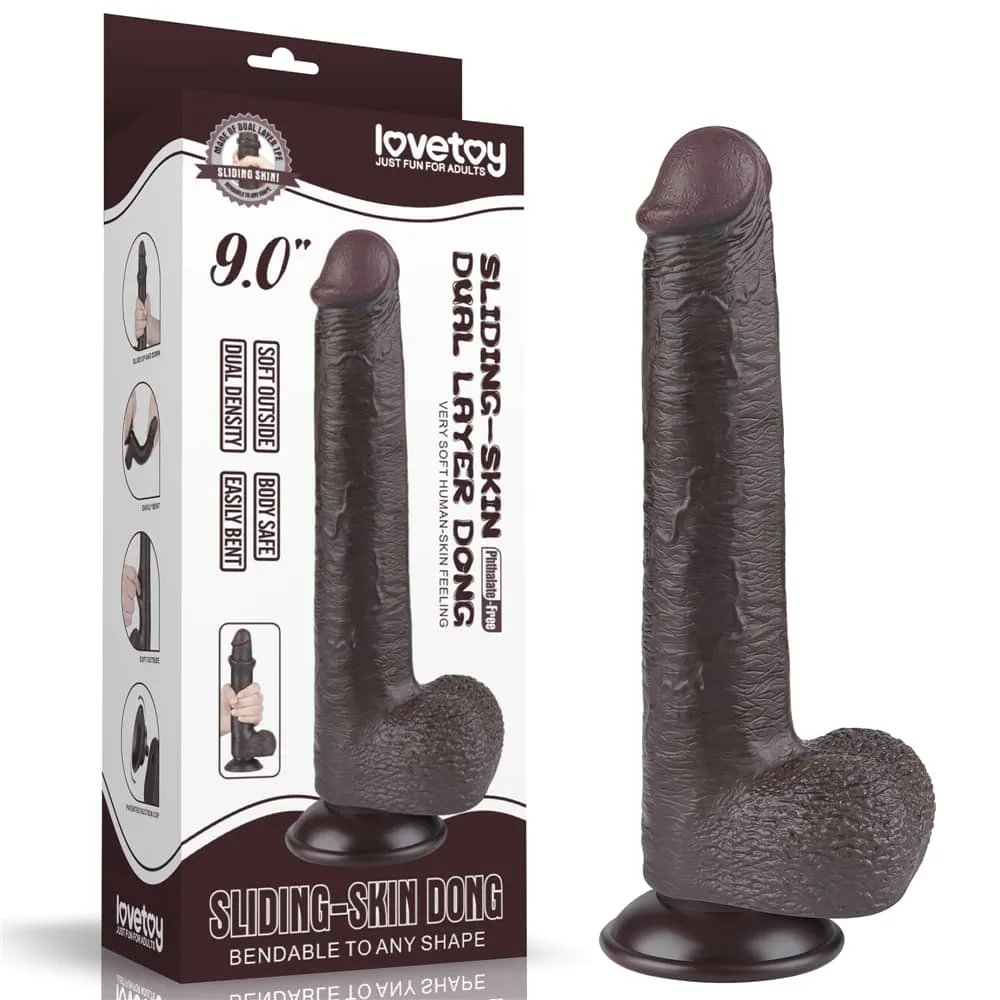 9'' Sliding Skin Dual Density Dildo Black