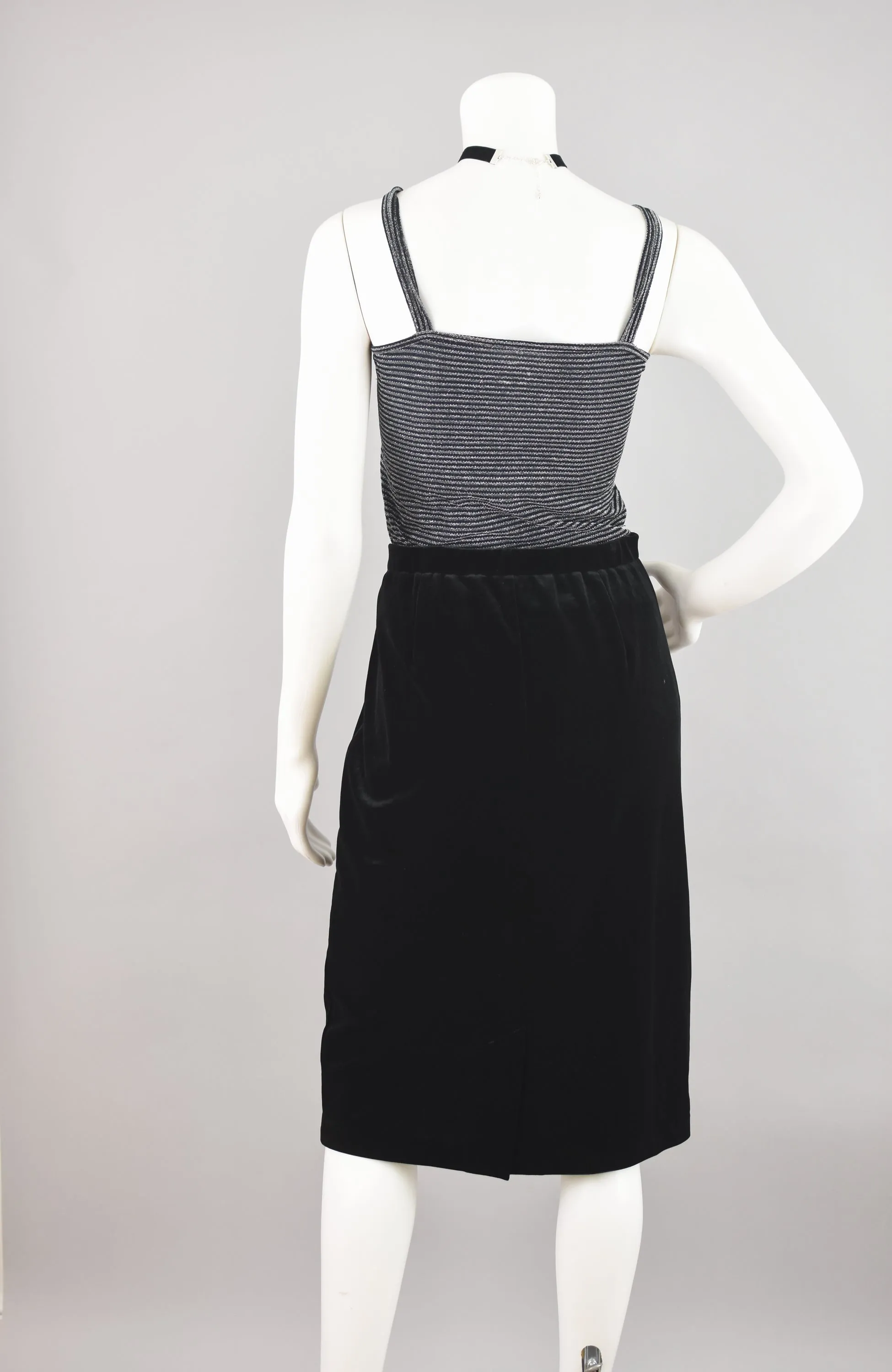 90s Black Velvet Pencil Skirt, Women's Medium, 32" Waist