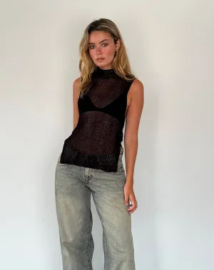 Agnes Sleeveless Sheer Knit Tank in Black