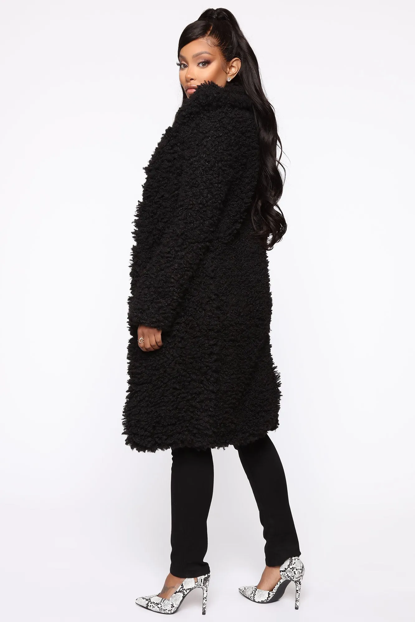 All About Me Fuzzy Coat - Black