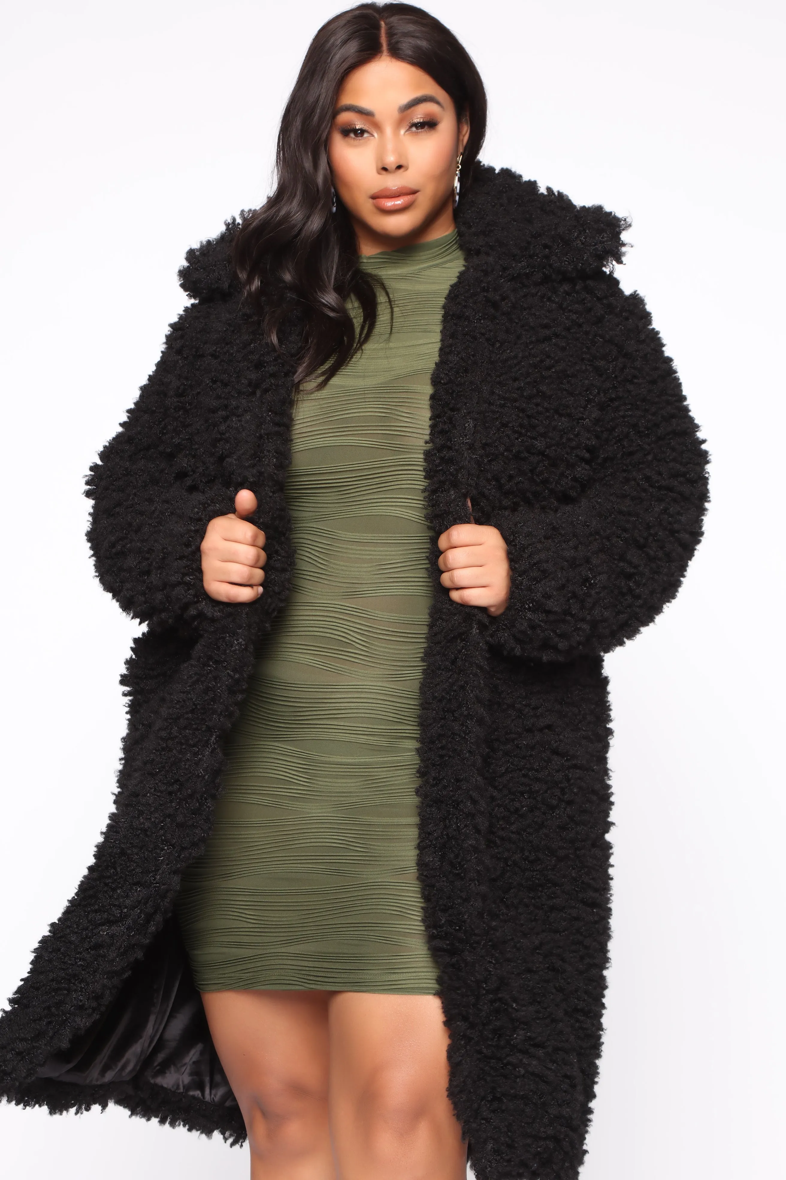 All About Me Fuzzy Coat - Black