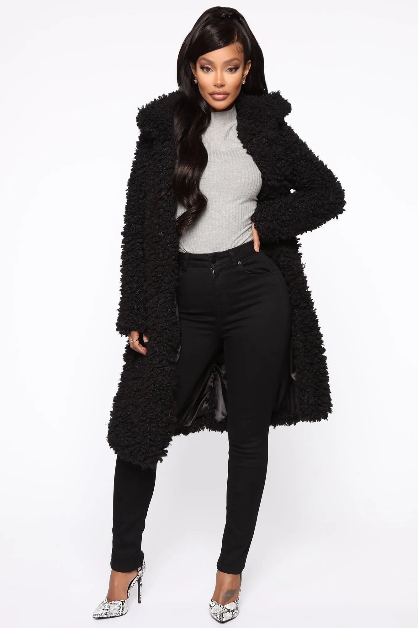 All About Me Fuzzy Coat - Black