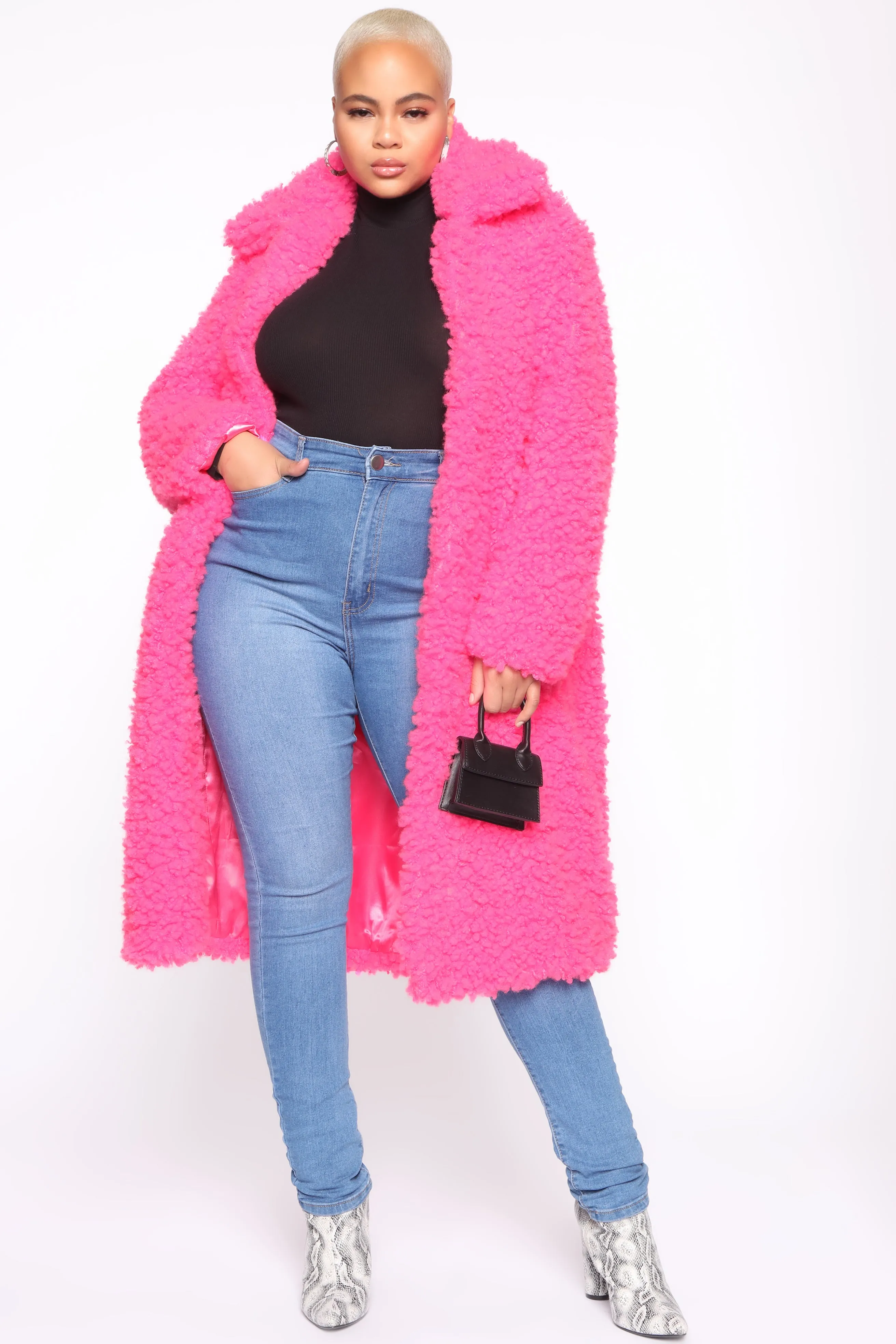 All About Me Fuzzy Coat - Hot Pink