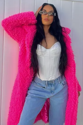 All About Me Fuzzy Coat - Hot Pink