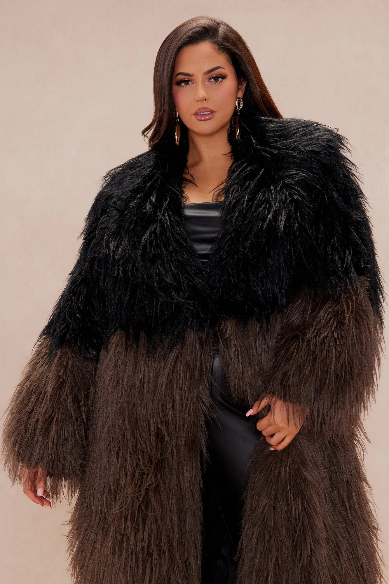 Aspen Luxe Fur Coat - Black/Brown