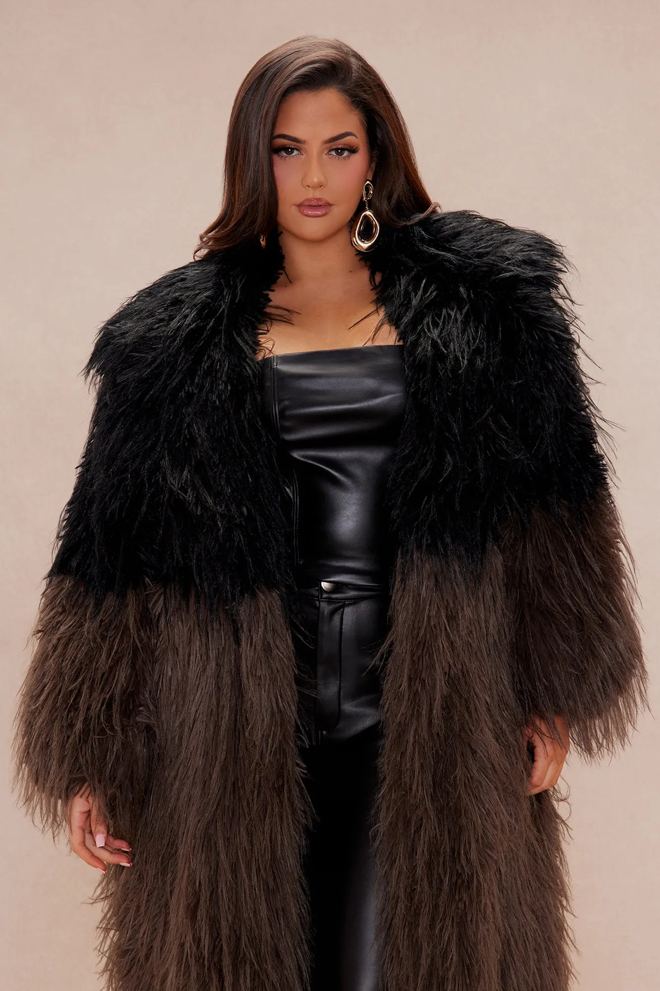 Aspen Luxe Fur Coat - Black/Brown