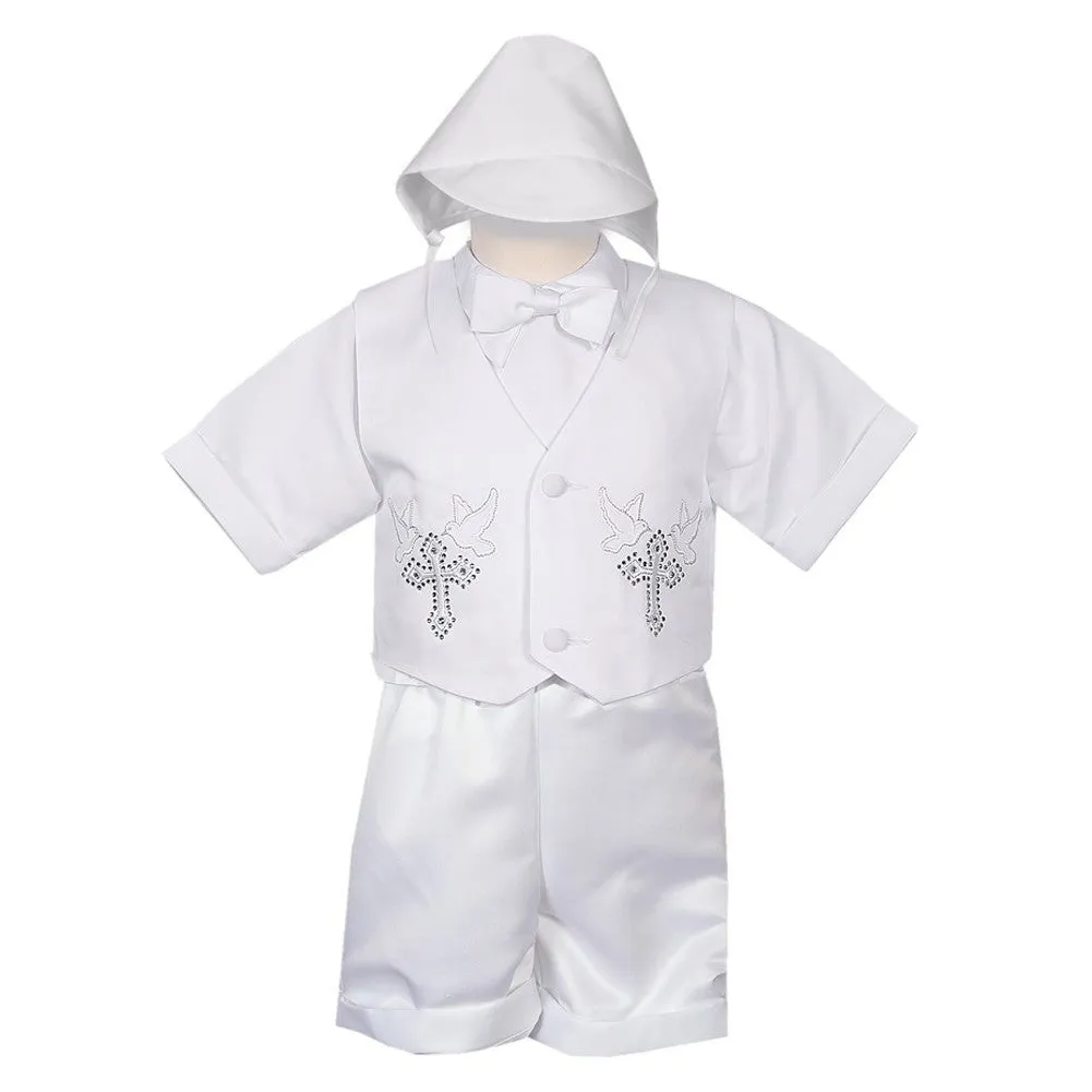 Baby Boys 4 pc Rhinestone Cross Vest Hat Baptism Outfit 3-24M