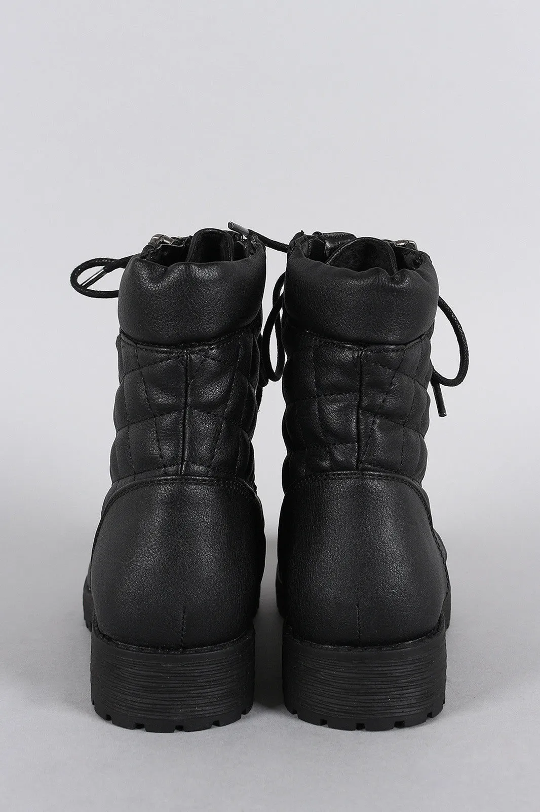 Bamboo Quilted Lace Up Combat Ankle Boots