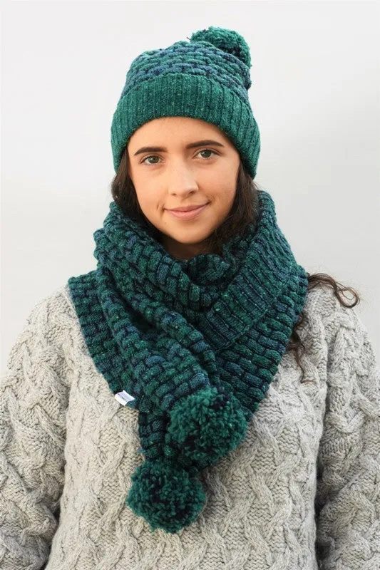 Basketweave Bobble Scarf - Denim - McConnell