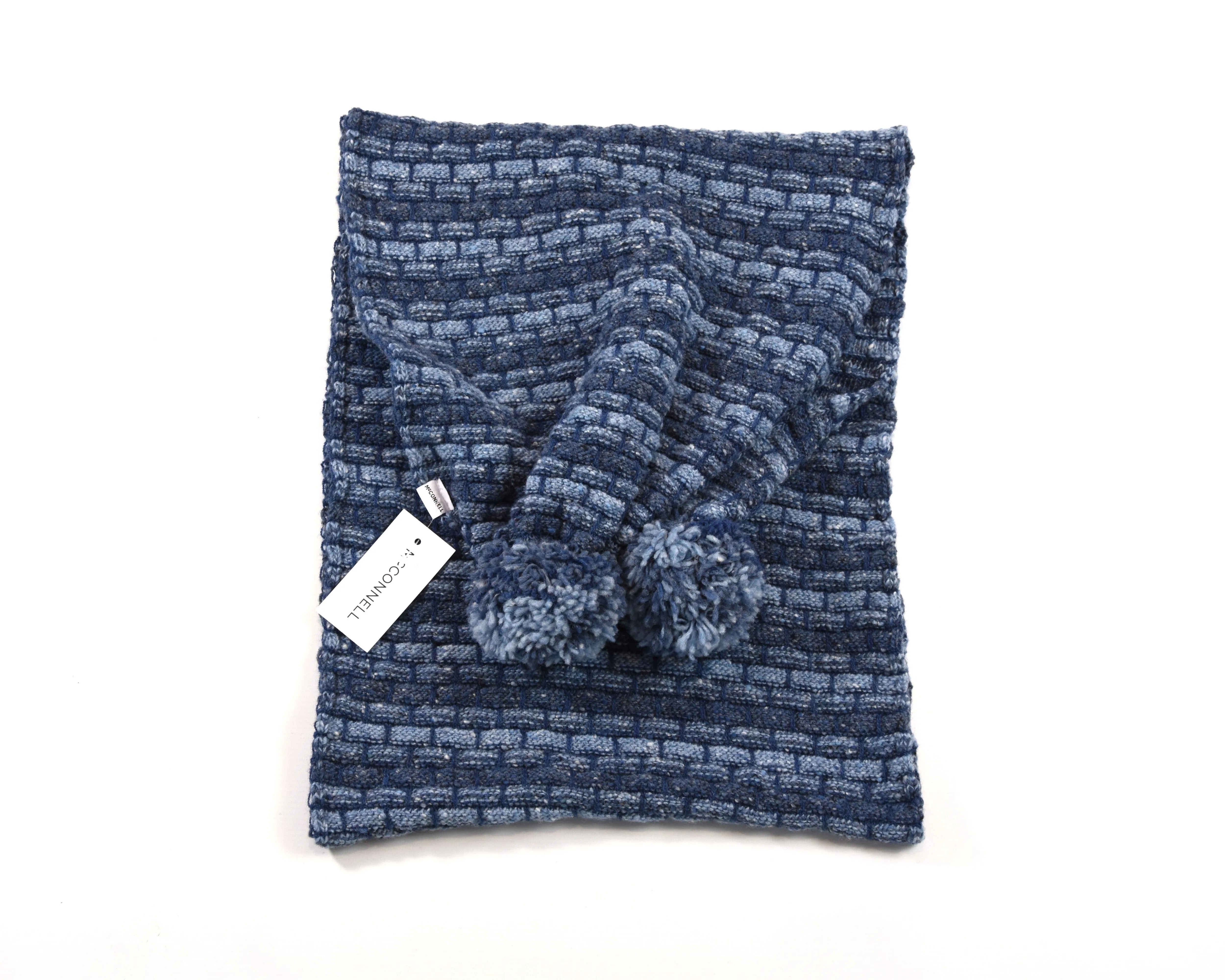 Basketweave Bobble Scarf - Denim - McConnell