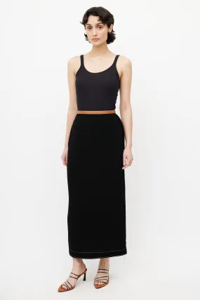 Black & Brown Leather Trim Maxi Skirt