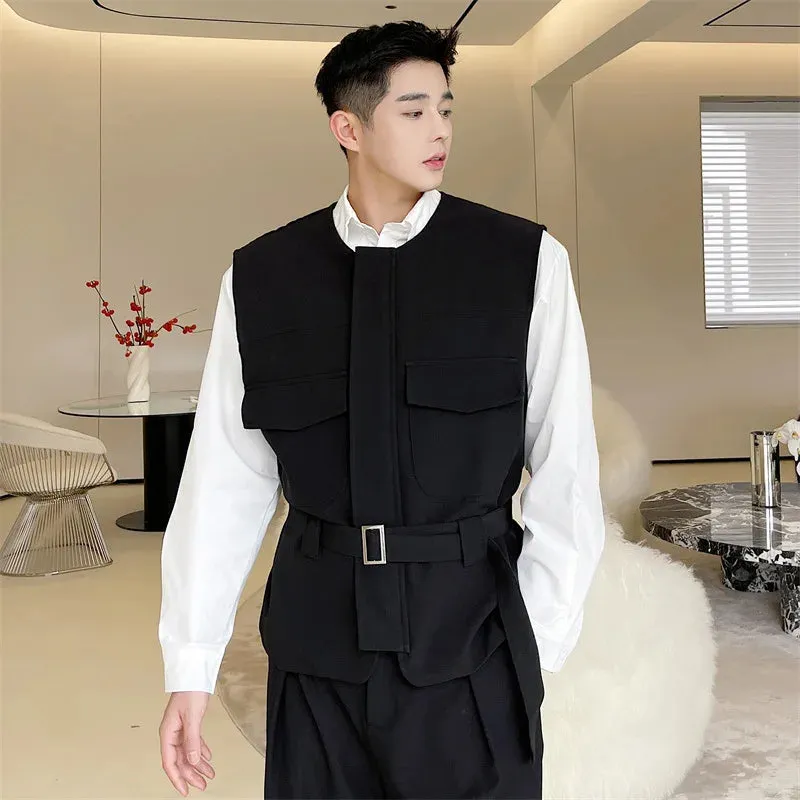 Black Color Pocket Belt Design Vest