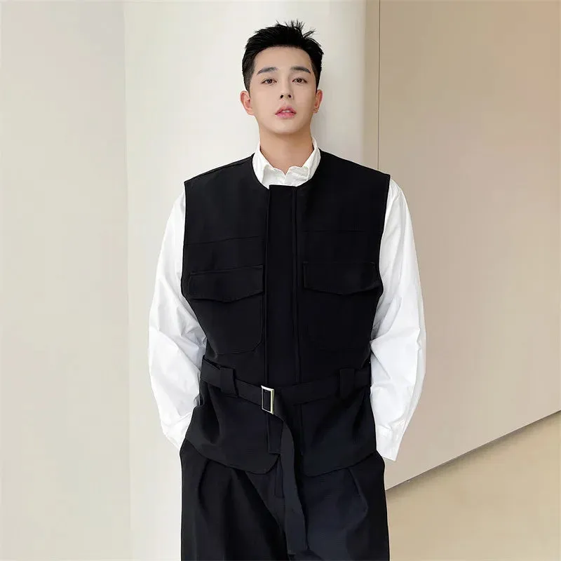 Black Color Pocket Belt Design Vest